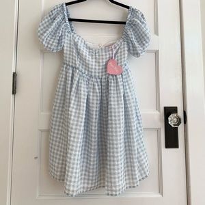 Sugar Thrillz Blue Gingham Baby Doll Dress sz XS